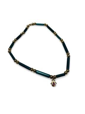 Handmade Dark Teal and Gold Necklace Hamsa Charm